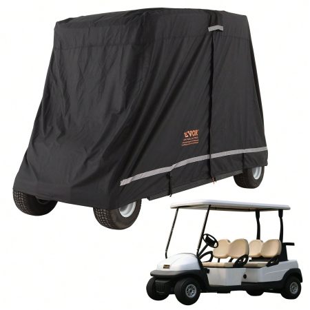 VEVOR VEVOR 4 Passenger Golf Cart Cover, 600D Polyester Full Cover, Universal Fits For Most Brand Club Car Covers, Waterproof, Sunproof, And Dustproof Outdoor Golf Cart Cover With Three Zipper Doors, Black Black