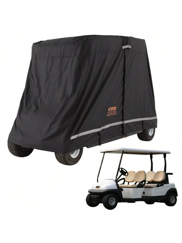 VEVOR VEVOR 4 Passenger Golf Cart Cover, 600D Polyester Full Cover, Universal Fits For Most Brand Club Car Covers, Waterproof, Sunproof, And Dustproof Outdoor Golf Cart Cover With Three Zipper Doors, Black Black