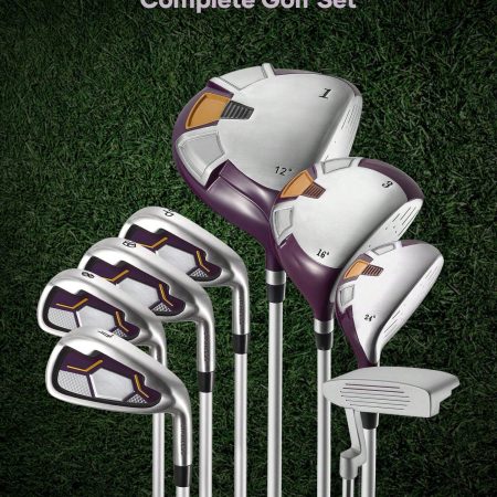 Complete Golf Clubs Package 8 Club Set For Men Woman Right Handed, True Temper Steel Shafts, Putter, Stand Bag & 3 H/C's Bonus Head Purple