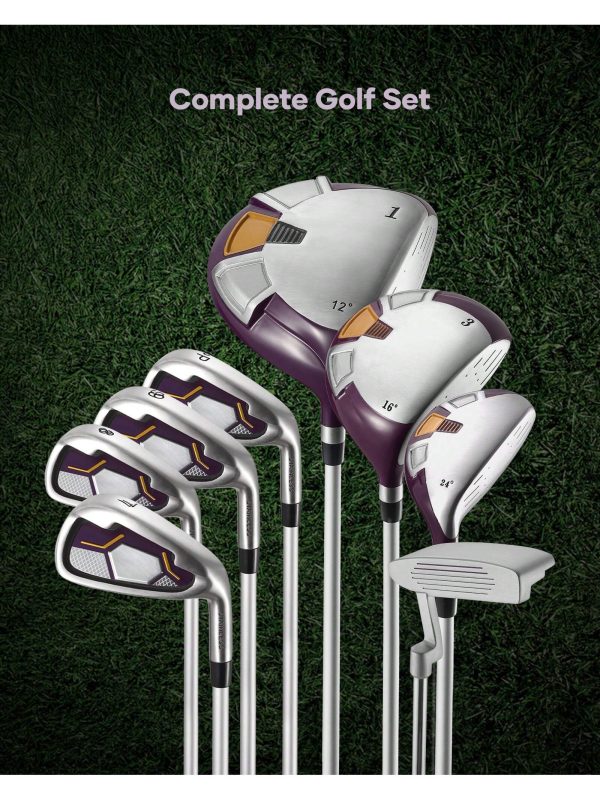 Complete Golf Clubs Package 8 Club Set For Men Woman Right Handed, True Temper Steel Shafts, Putter, Stand Bag & 3 H/C's Bonus Head Purple