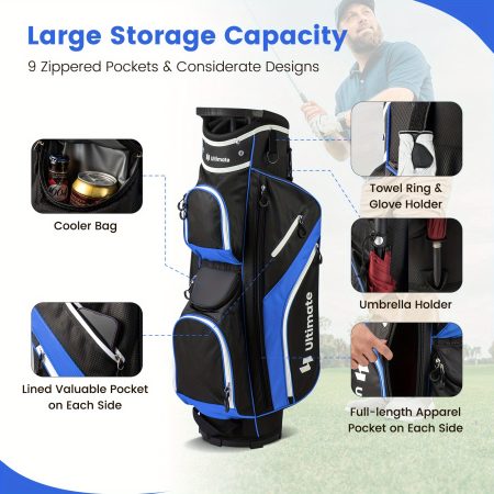 Multigot Lightweight Golf Cart Bag with 14-Way Top Dividers, 9 Pockets, Rain Hood, Cooler Bag