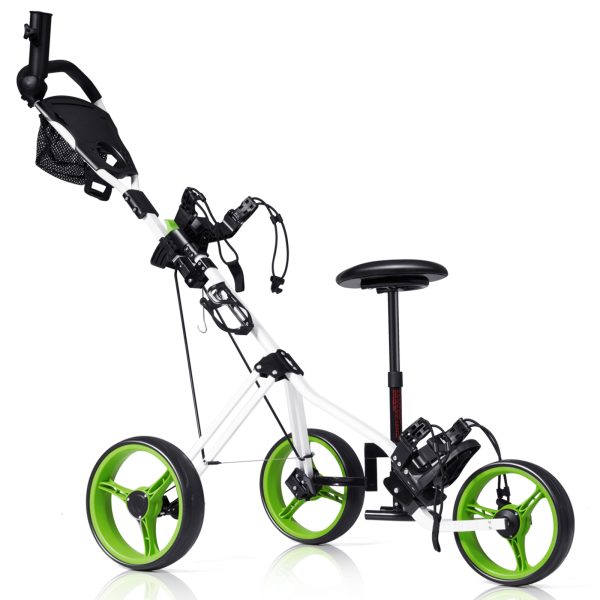 Maxmass Foldable 3 Wheel Push Pull Golf Club Cart Trolley w/Seat Scoreboard Bag Swivel