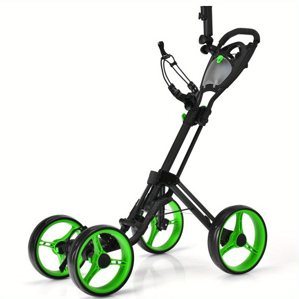 MULTIGOT Folding 4 Wheel Golf Push Cart W/ Brake Scoreboard Adjustable Handle Green