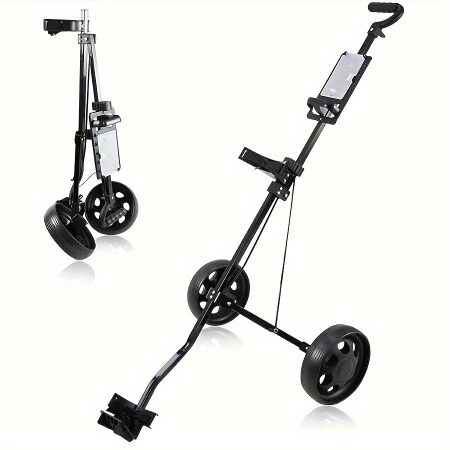 Universal Fit Iron Golf Cart, Two-Wheel Folding Pull and Push Cart with Scorecard Holder - Lightweight, Adjustable Handle, Easy to Carry Golf Bag Trolley