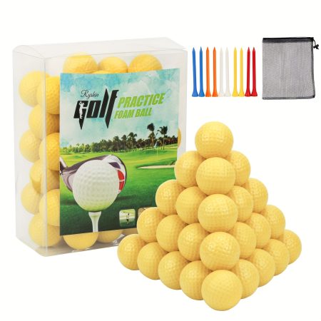 50 Packs Foam Golf Practice Balls - Realistic Feel and Long Lasting Limited Flight - Soft for Indoor or Outdoor Training, Multipurpose Nylon Drawstring Sack and 10 PCS Golf Tees